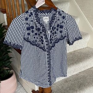 J. Crew Floral Embroidered Gingham Button Down Top